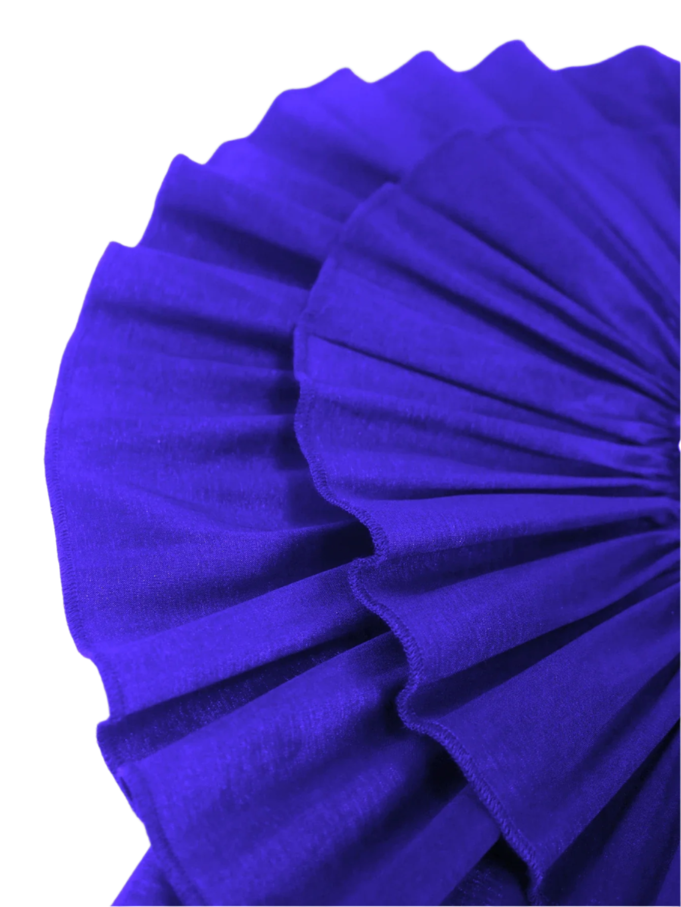 Close-up of a blue pleated fabric on a white background
