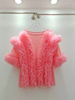 Mesh Spliced Ruffle Blouse
