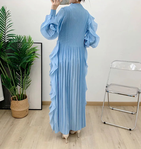 Fashion Ruffle Flare Pleated Maxi Dress