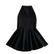 Black mermaid-style skirt on a textured surface with flowers.