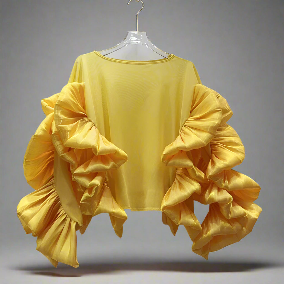 Wave Shirring Hollow-Out Blouse