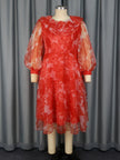 Floral Printed Red A-Line Midi Dress