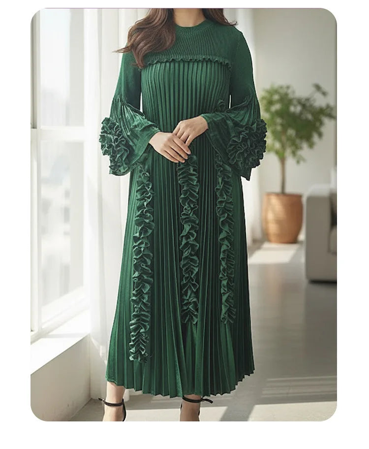 Elegant Selvedge Patchwork Pleated Dress