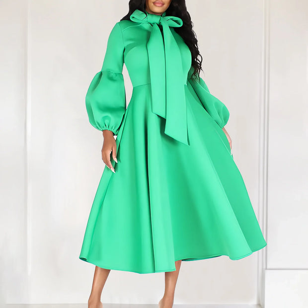 Elegant Luxury Bow Collar Dress - Long Sleeve