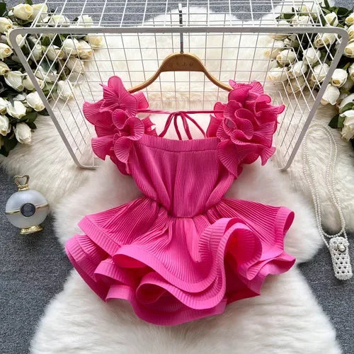 Ruffle Square-Neck Drawstring Blouse