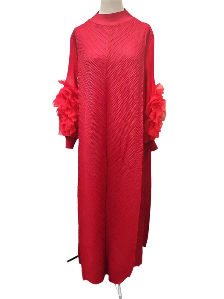 Maxi Pleated Round Neck Spliced Dress