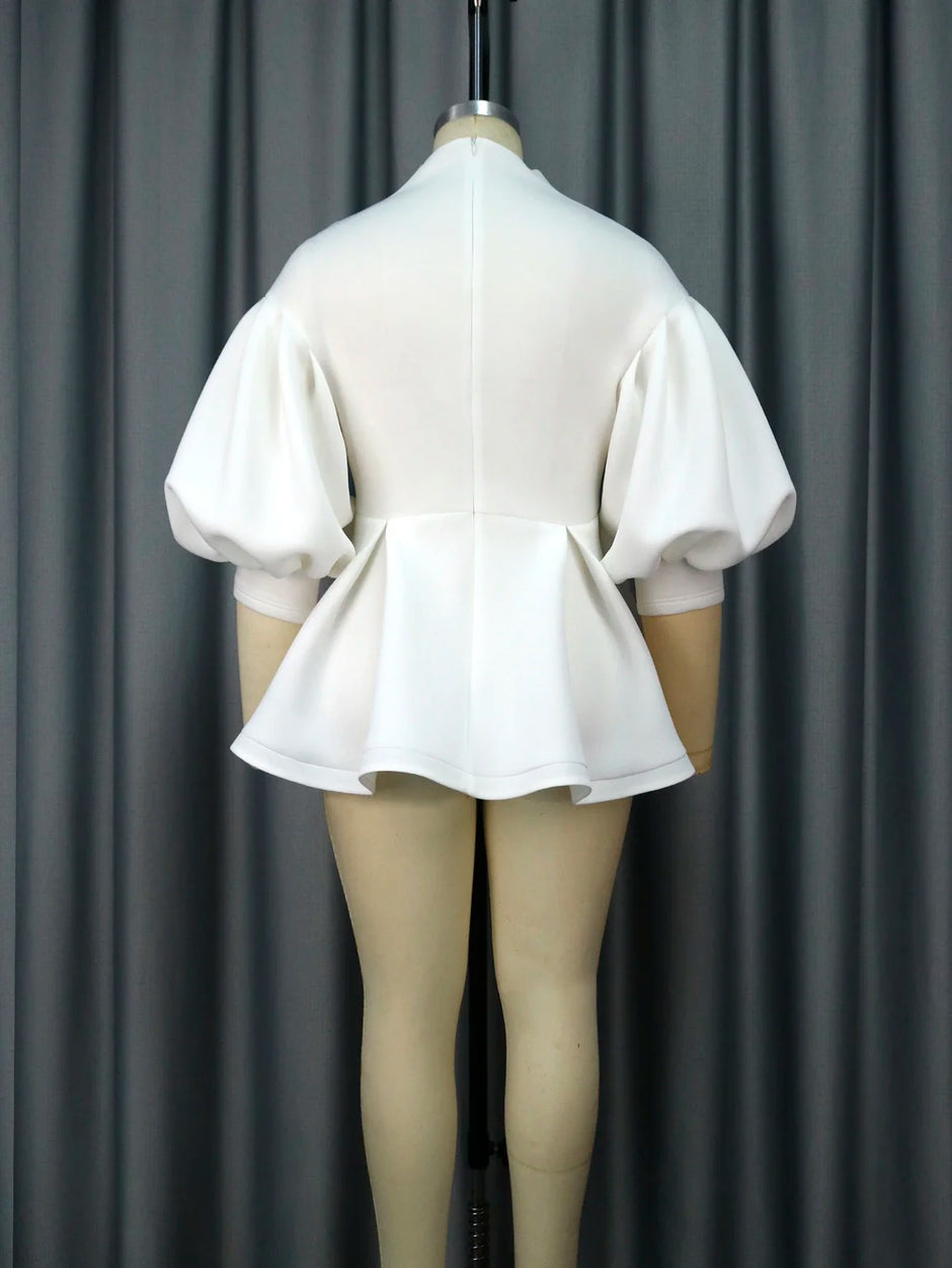 White Party Peplum V Neck Blouse (Top only)