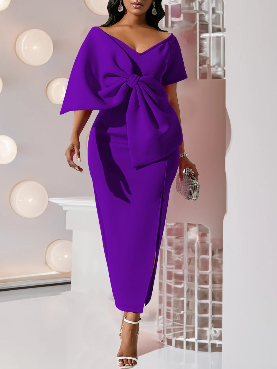 Beautiful Big Bow High Slit Dress