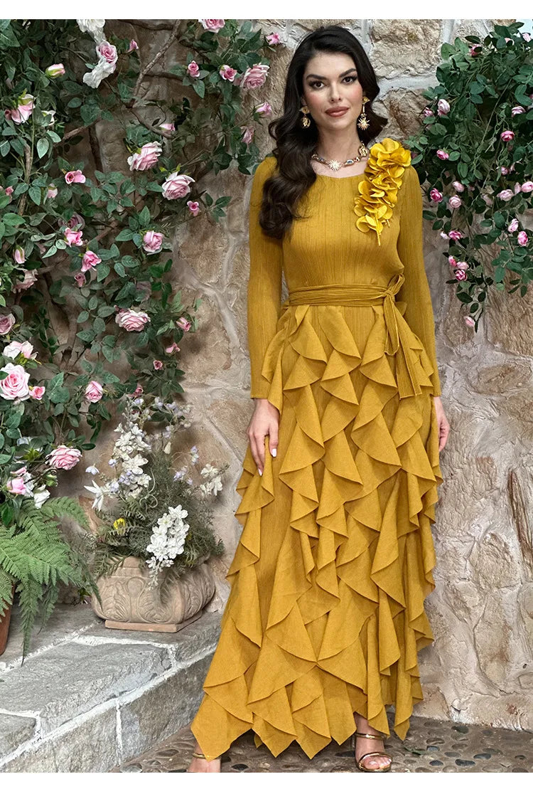 Elegant Flower Miyake Pleated Dress