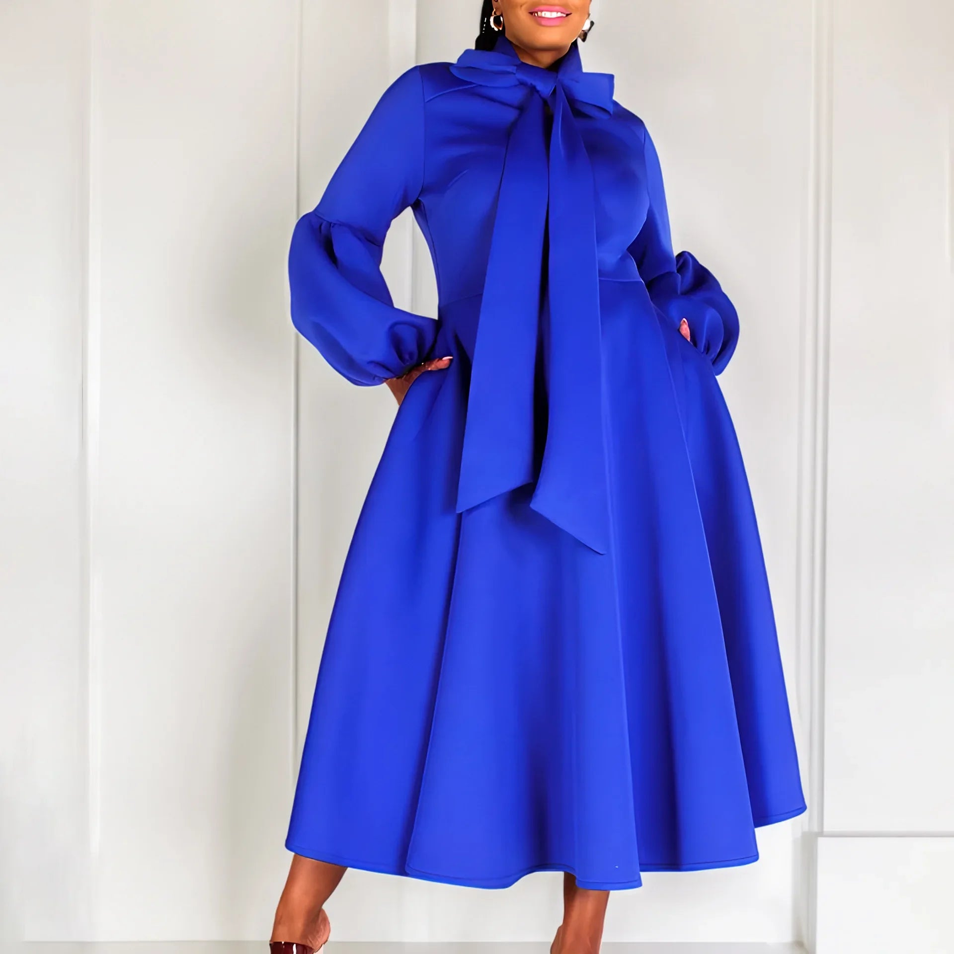 Elegant Luxury Bow Collar Dress - Long Sleeve