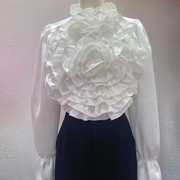 High-Grade 3D Flower Silky Blouse