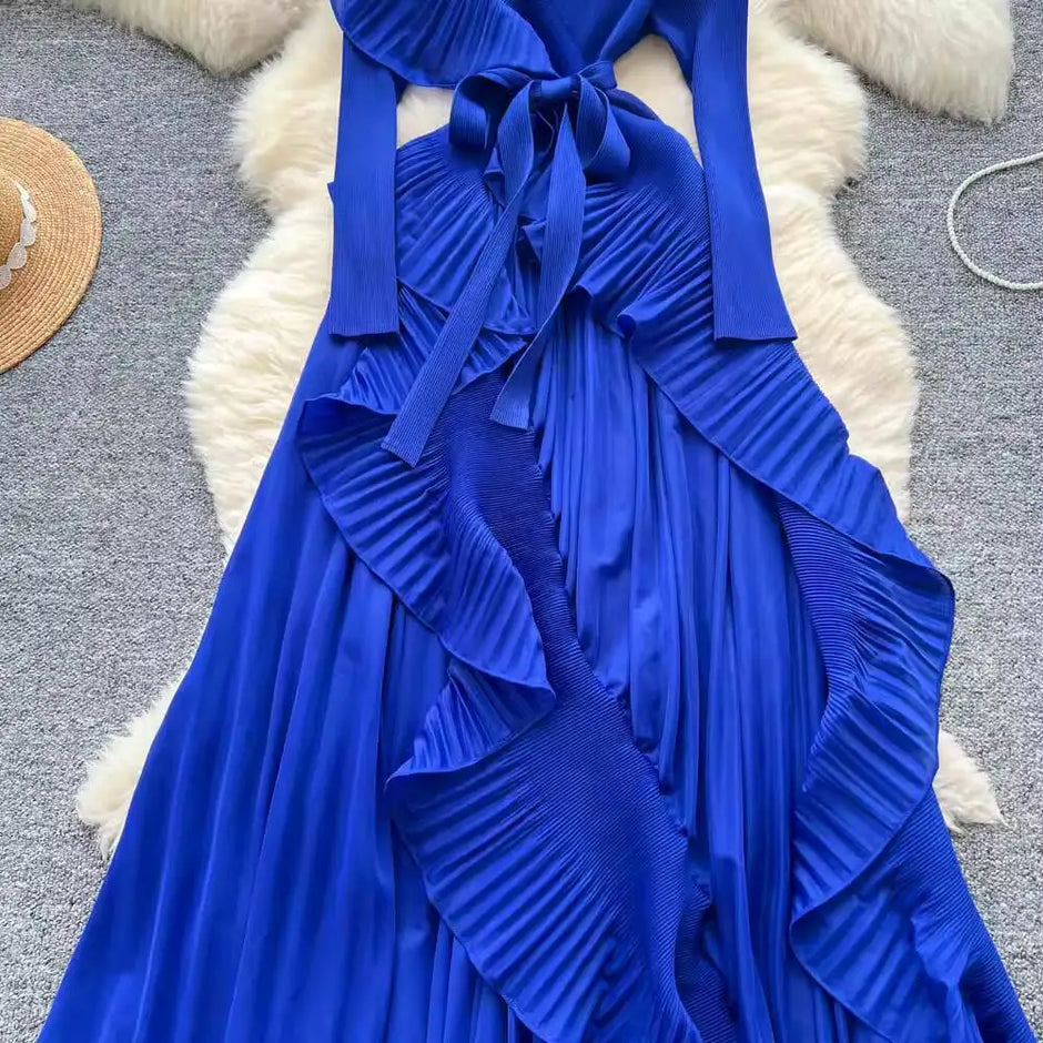 Elegant Flounced Edge Autumn Dress