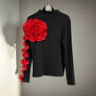 Spliced Turtleneck Petal Sleeve Blouse