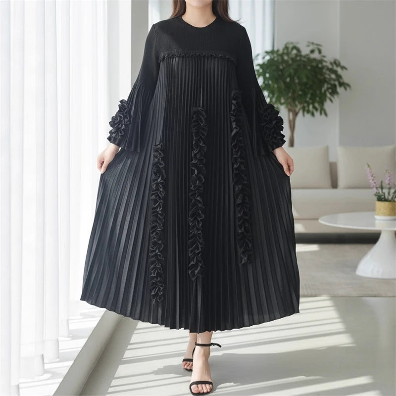Elegant Selvedge Patchwork Pleated Dress