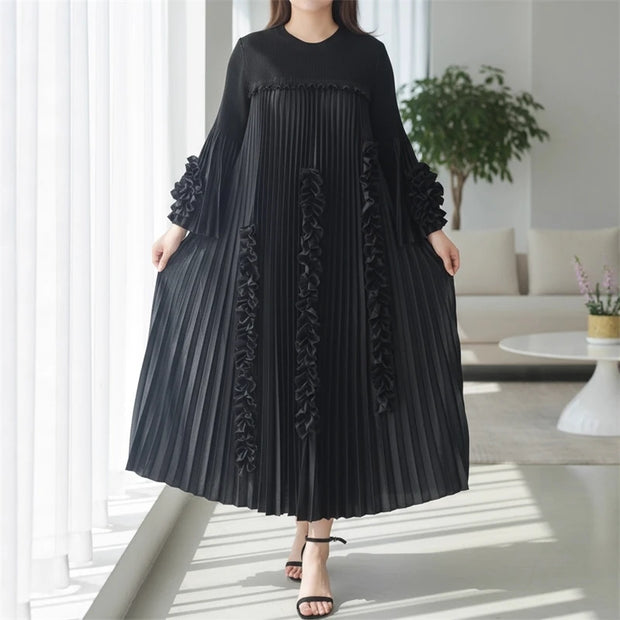 Elegant Selvedge Patchwork Pleated Dress
