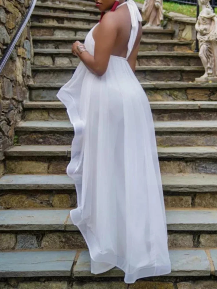 White Party Backless Chiffon Set