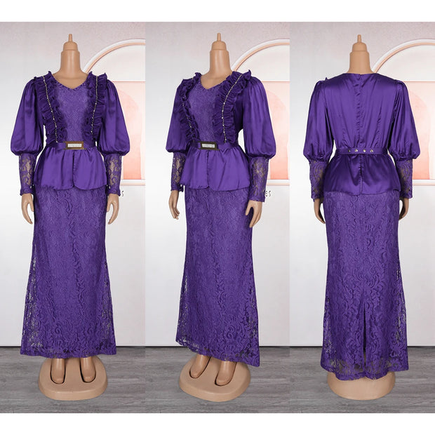 Elegant African Lace Maxi Dress