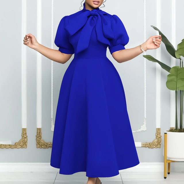 Elegant Luxury Bow Collar Dress - Short Sleeve