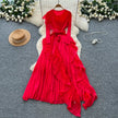 Elegant Flounced Edge Autumn Dress