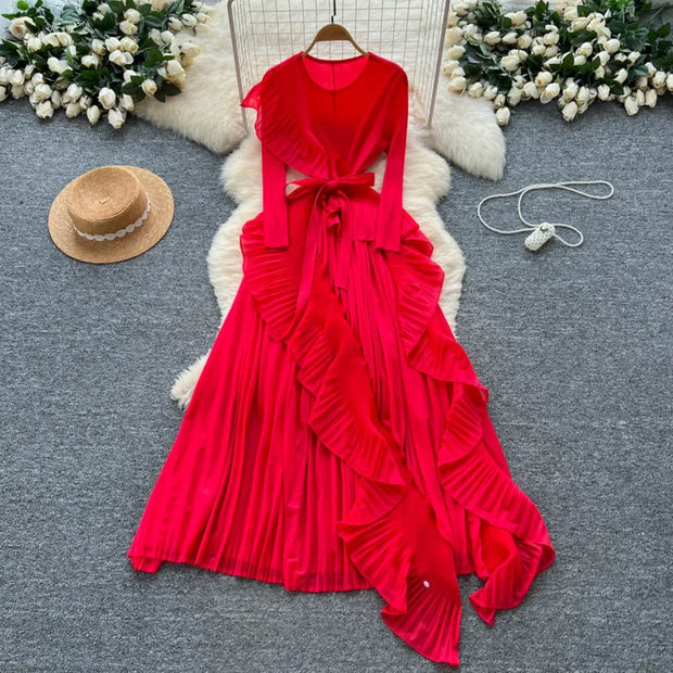 Elegant Flounced Edge Autumn Dress