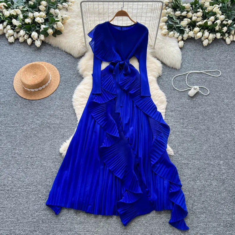 Elegant Flounced Edge Autumn Dress