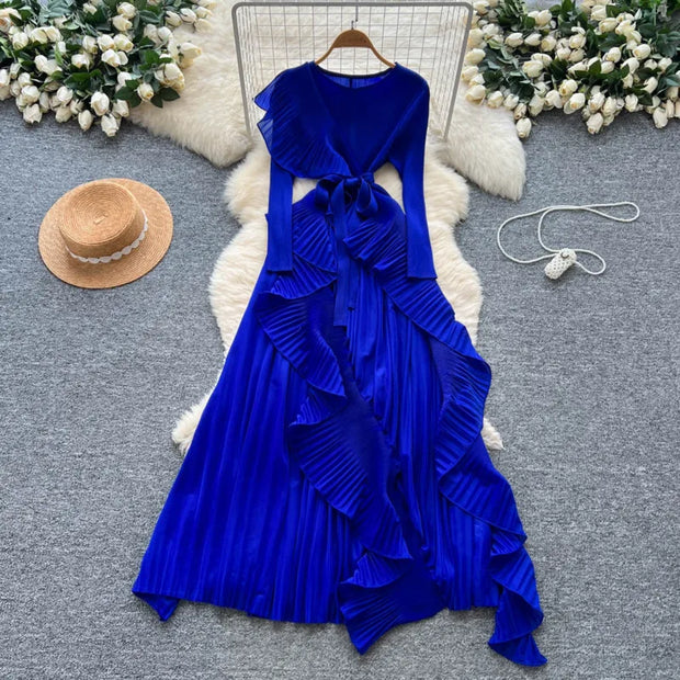 Elegant Flounced Edge Autumn Dress