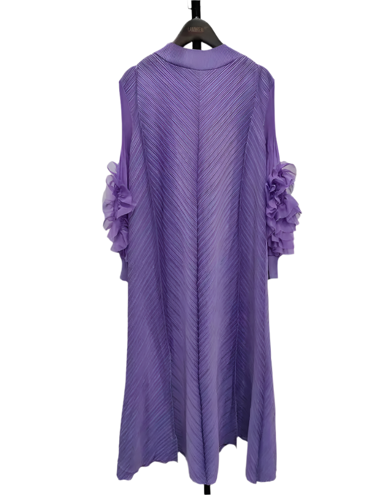 Maxi Pleated Round Neck Spliced Dress