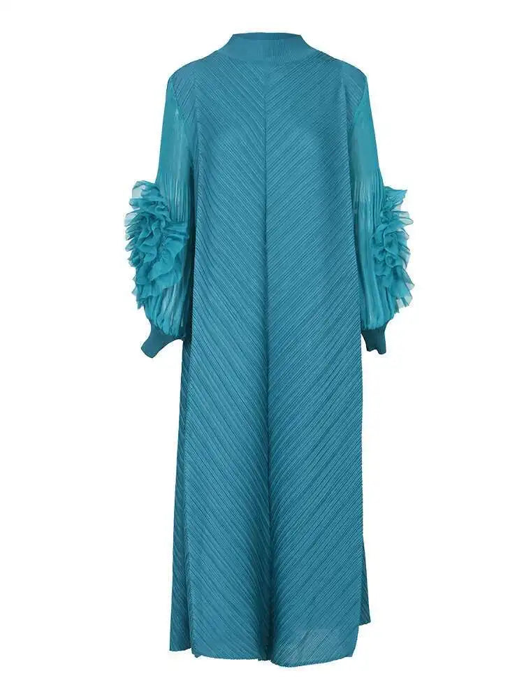 Maxi Pleated Round Neck Spliced Dress