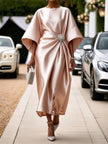 Elegant Champagne Cocktail Party Satin Midi Dress
