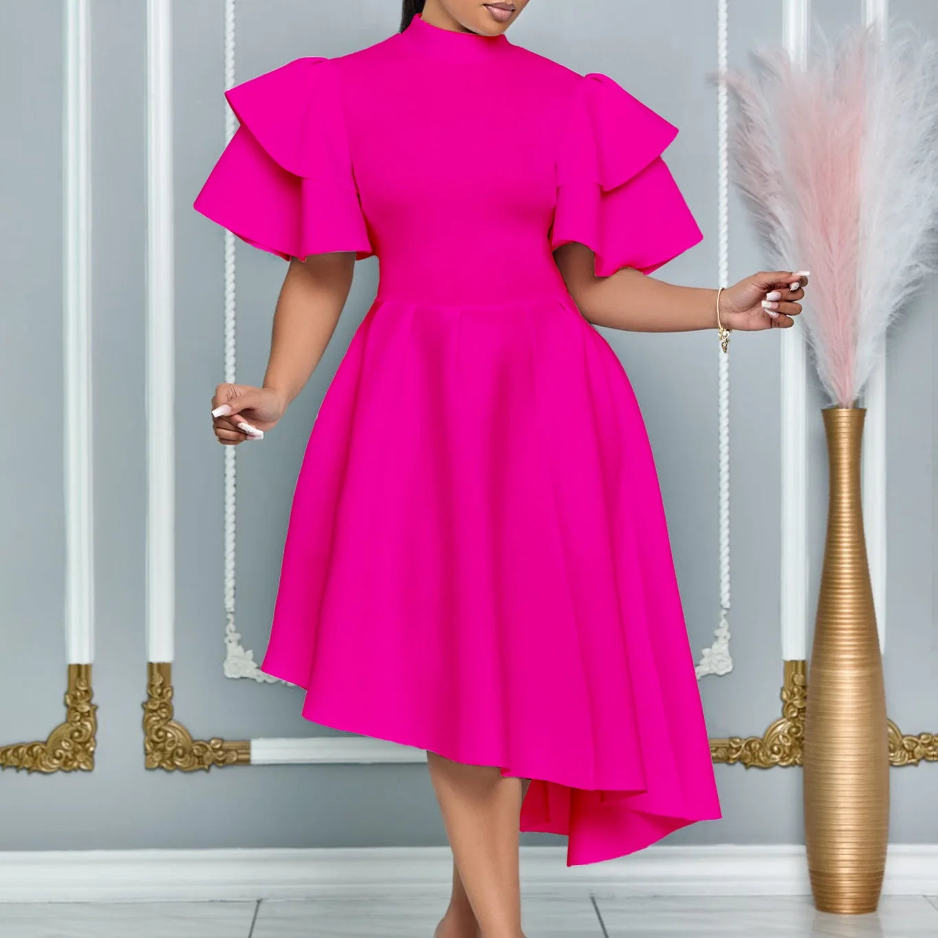 Elegant Party Ruffle Sleeve Dress