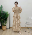 Fashion Ruffle Flare Pleated Maxi Dress