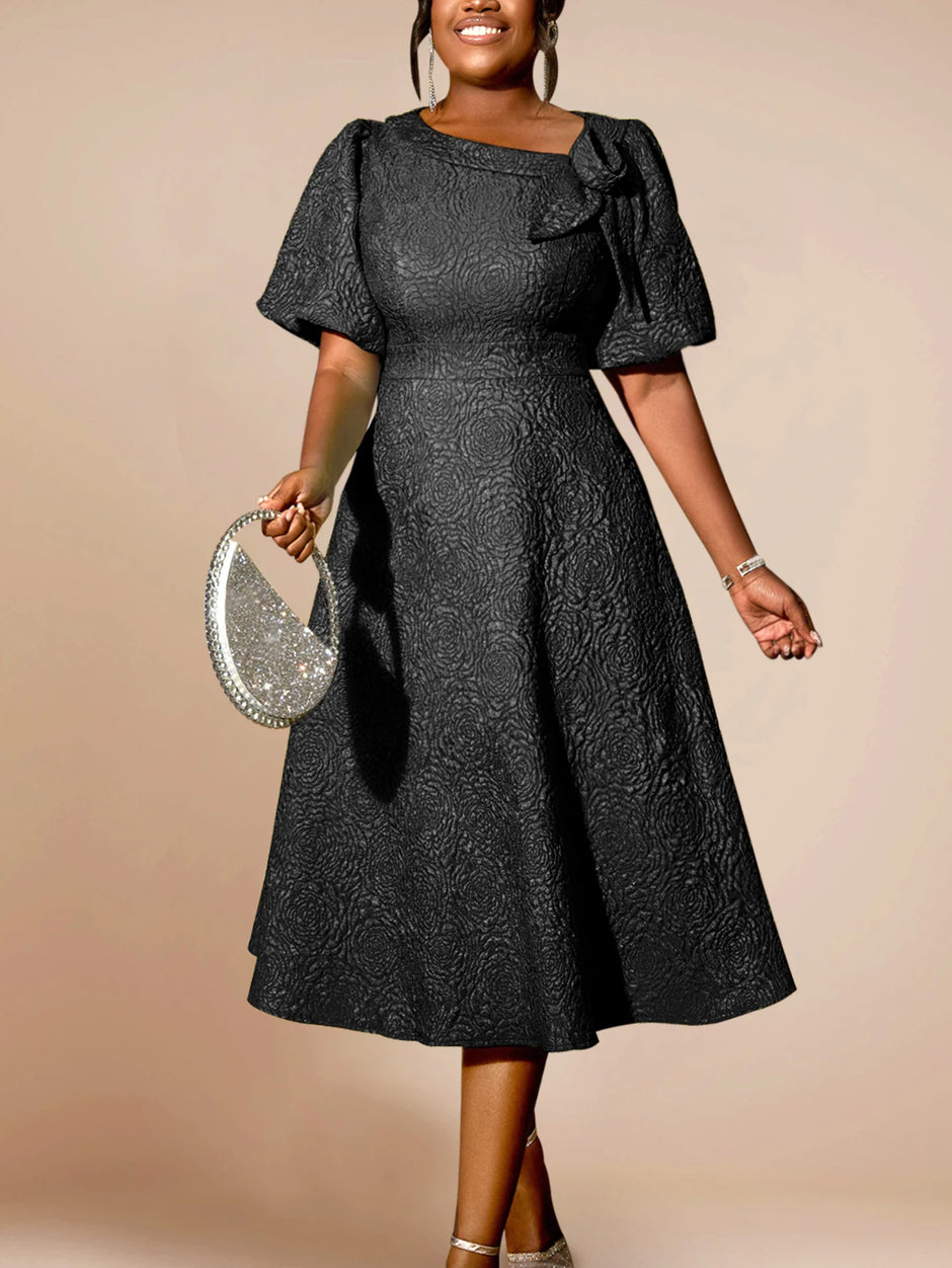 Jacquard A Line 3D Flower Dress