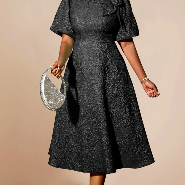 Jacquard A Line 3D Flower Dress