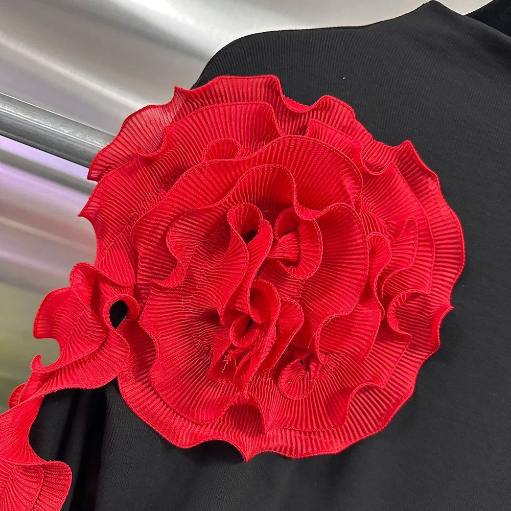 Spliced Turtleneck Petal Sleeve Blouse