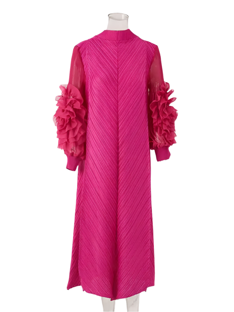 Maxi Pleated Round Neck Spliced Dress