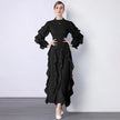 Fashion Ruffle Flare Pleated Maxi Dress