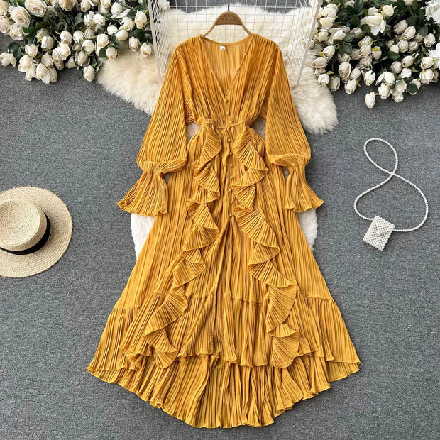 Chiffon Pleated Vintage Flare Dress