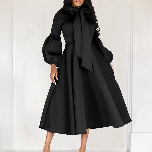 Elegant Luxury Bow Collar Dress - Long Sleeve