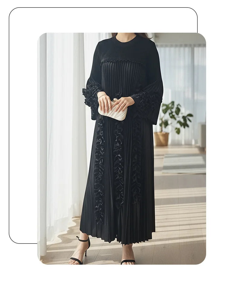 Elegant Selvedge Patchwork Pleated Dress