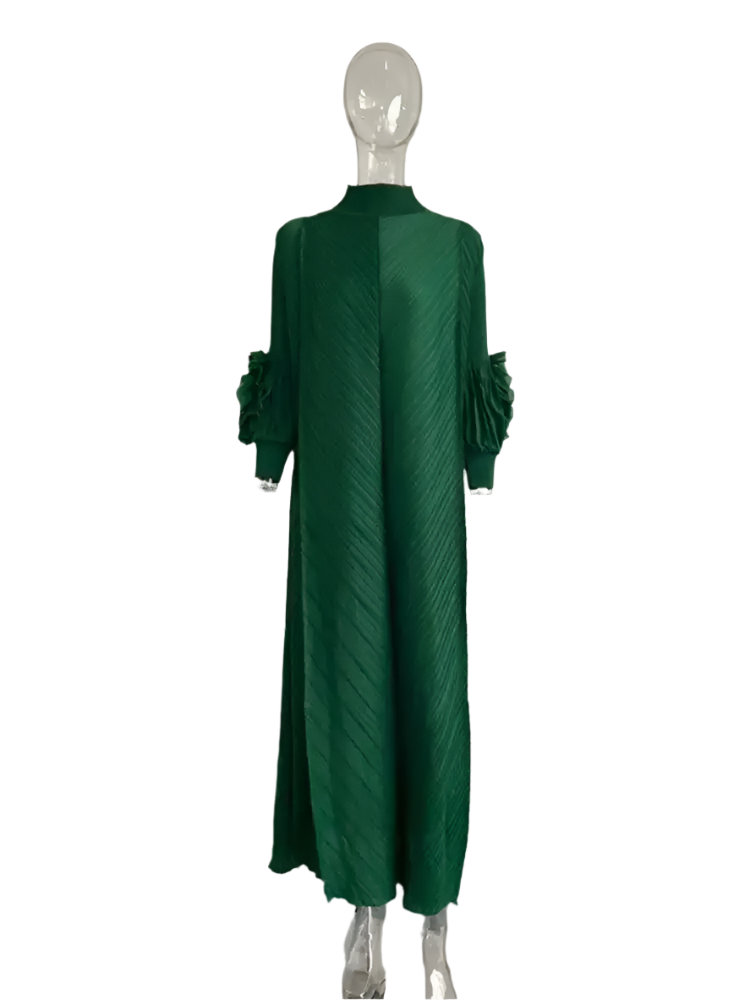 Maxi Pleated Round Neck Spliced Dress