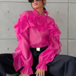 French Temperament Mesh Ruffled Blouse