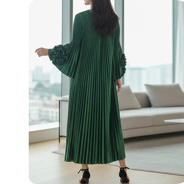 Elegant Selvedge Patchwork Pleated Dress