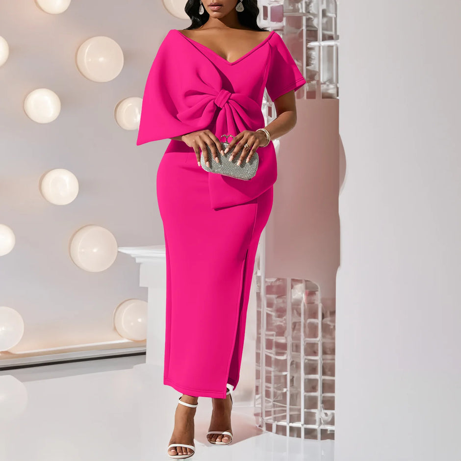 Beautiful Big Bow High Slit Dress