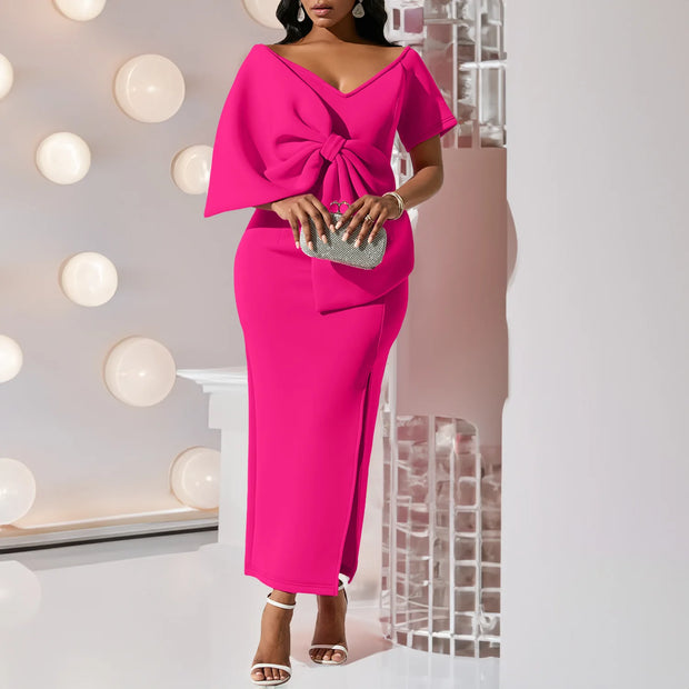 Beautiful Big Bow High Slit Dress