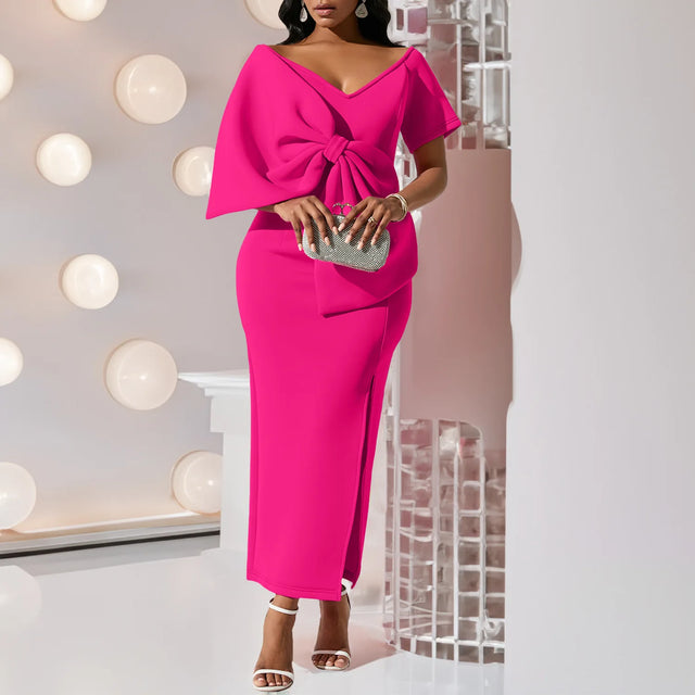 Beautiful Big Bow High Slit Dress
