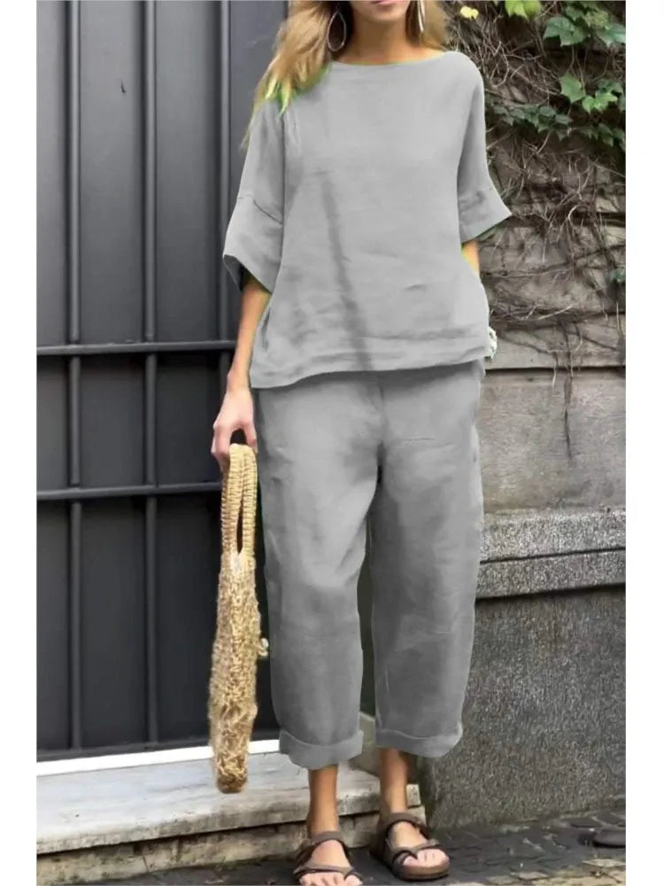 Cotton Linen Short-sleeved Spring and Summer Set