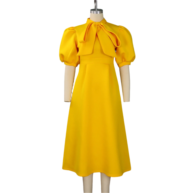 Elegant Luxury Bow Collar Dress - Short Sleeve