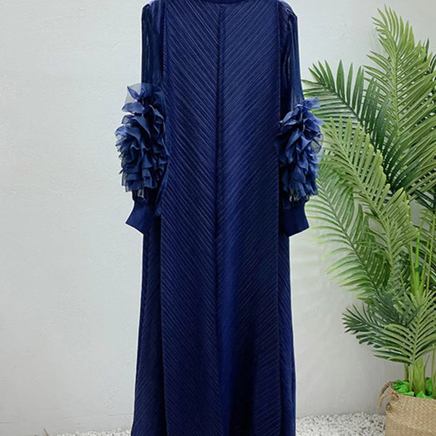 Maxi Pleated Round Neck Spliced Dress