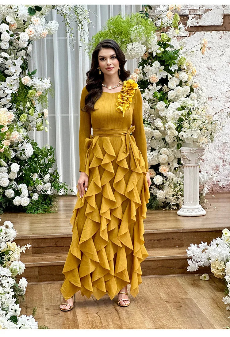 Elegant Flower Miyake Pleated Dress