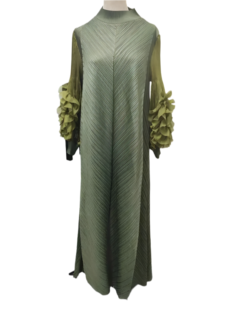 Maxi Pleated Round Neck Spliced Dress